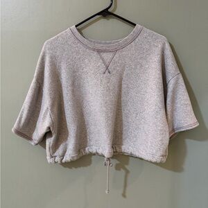 American Eagle grey cropped short sleeve sweatshirt drawstring at bottom small